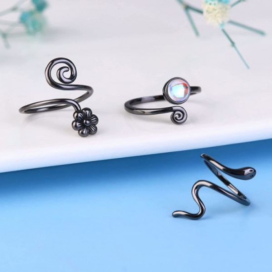 3 Pcs Toe Rings For Women Hypoallergenic Adjustable Open Toe Rings Tail Pinky Band Rings Snake Flower Moonstone Foot Set